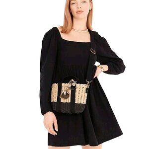 J.Crew NWT Black Cotton Gauze Puff-Sleeve Square Neck Mini Dress Size M